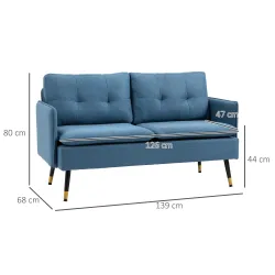 Sofá de Salón de 2 Plazas Moderno con 4 Cojines Reposabrazos y Patas de Acero Carga 240 kg 139x68x80 cm Azul - Ogal.Es
