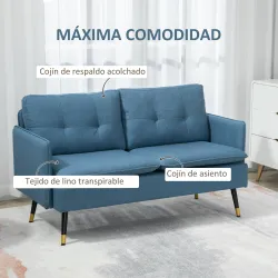 Sofá de Salón de 2 Plazas Moderno con 4 Cojines Reposabrazos y Patas de Acero Carga 240 kg 139x68x80 cm Azul - Ogal.Es