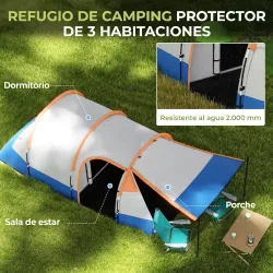 Tienda de Campaña para 2 Personas con 2 Habitaciones y Bolsa de Transporte Impermeable 420x200x150 cm Multicolor - Ogal.Es