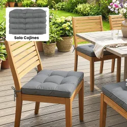 Conjunto de Cojines para Sillas de Comedor y Jardín Impermeable con 2 Amarres de Fijación 42x42x5 cm Gris Oscuro - Ogal.Es