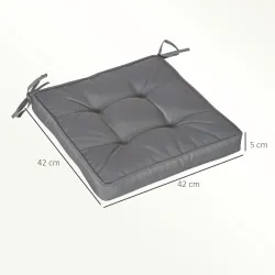 Conjunto de Cojines para Sillas de Comedor y Jardín Impermeable con 2 Amarres de Fijación 42x42x5 cm Gris Oscuro - Ogal.Es