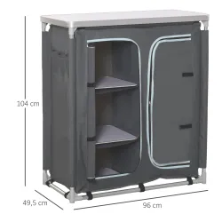 Armario de Camping Plegable con Estantes y Bolsa de Transporte para Exterior 96x49,5x104 cm Gris - Ogal.Es