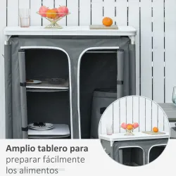 Armario de Camping Plegable con Estantes y Bolsa de Transporte para Exterior 96x49,5x104 cm Gris - Ogal.Es