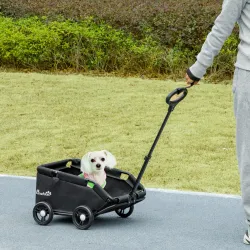Cochecito para Mascotas con Barra de Empuje Ajustable Diseño Abierto Cojín y Ruedas 53x45x28 cm Negro - Ogal.Es