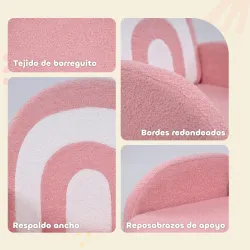 Sofá Infantil con Respaldo en Forma de Arcoíris Mini Sofá de Tejido Suave de Borreguito para Niños 45x41x52 cm Rosa - Ogal.Es
