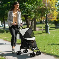 Cochecito para Perros Pequeños con Estructura de Paraguas con Cojín Lavable Portavaso Ventanas de Malla y Bolsa ... - Ogal.Es