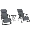 Set de 2 Tumbonas Jardín Exterior Plegables de Gravedad Cero con Mesa Auxiliar con Portavasos Reposacabezas Gris - Ogal.Es