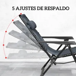 Set de 2 Tumbonas Jardín Exterior Plegables de Gravedad Cero con Mesa Auxiliar con Portavasos Reposacabezas Gris - Ogal.Es