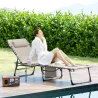 Tumbona Plegable con Respaldo Ajustable Reposacabezas Bolsillo Lateral Bandeja y Estructura de Acero 190x60x31 c... - Ogal.Es