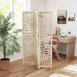 Biombo Divisor de Ambientes de 3 Paneles Plegable y Desmontable con Estampado de Hojas de Palma Tropical 120x1,7... - Ogal.Es