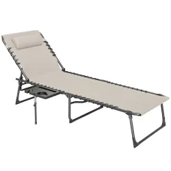 Tumbona Plegable con Respaldo Ajustable Reposacabezas Bolsillo Lateral Bandeja y Estructura de Acero 190x60x31 c... - Ogal.Es