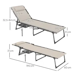 Tumbona Plegable con Respaldo Ajustable Reposacabezas Bolsillo Lateral Bandeja y Estructura de Acero 190x60x31 c... - Ogal.Es