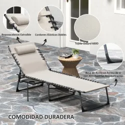 Tumbona Plegable con Respaldo Ajustable Reposacabezas Bolsillo Lateral Bandeja y Estructura de Acero 190x60x31 c... - Ogal.Es