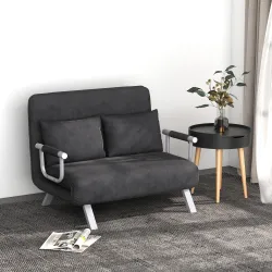 Sofá Cama de 2 Plazas con Respaldo Ajustable en 5 Posiciones Tapizado con Tacto de Ante y Cojines 111x80x78 cm Gris - Ogal.Es