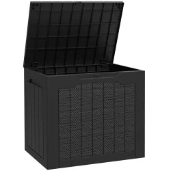 Baúl de Almacenaje Exterior de Polipropileno Impermeable con Asas y Soporte para Candado 56x41x50 cm Negro - Ogal.Es