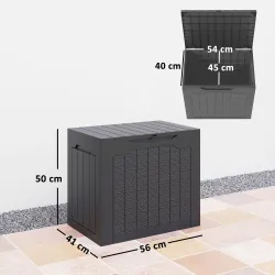 Baúl de Almacenaje Exterior de Polipropileno Impermeable con Asas y Soporte para Candado 56x41x50 cm Negro - Ogal.Es