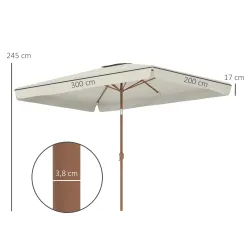 Sombrilla de Terraza Exterior 300x200x245 cm con Ángulo Ajustable Mástil de Aluminio Manivela y Protección UV 50... - Ogal.Es