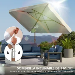 Sombrilla de Terraza Exterior 300x200x245 cm con Ángulo Ajustable Mástil de Aluminio Manivela y Protección UV 50... - Ogal.Es