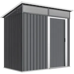 Caseta de Jardín Metálica con Puerta Corredera Ventanas y Ventilación para Almacenaje Exterior 195x122x159/182 c... - Ogal.Es