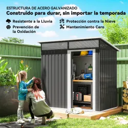 Caseta de Jardín Metálica con Puerta Corredera Ventanas y Ventilación para Almacenaje Exterior 195x122x159/182 c... - Ogal.Es