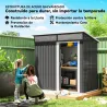 Caseta de Jardín Metálica con Puerta Corredera Ventanas y Ventilación para Almacenaje Exterior 195x122x159/182 c... - Ogal.Es