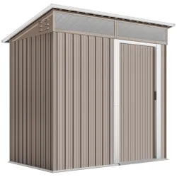 Caseta de Jardín Metálica con Puerta Corredera Ventanas y Ventilación para Almacenaje Exterior 195x122x159/182 c... - Ogal.Es