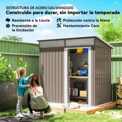 Caseta de Jardín Metálica con Puerta Corredera Ventanas y Ventilación para Almacenaje Exterior 195x122x159/182 c... - Ogal.Es