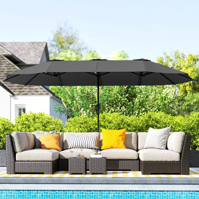 Sombrilla Doble 4x2,2 m Sombrilla Terraza Exterior con Manivela Manual Impermeable y Protección UV30+ Gris Oscuro - Ogal.Es