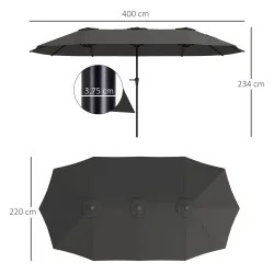 Sombrilla Doble 4x2,2 m Sombrilla Terraza Exterior con Manivela Manual Impermeable y Protección UV30+ Gris Oscuro - Ogal.Es