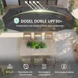 Sombrilla Doble 4x2,2 m Sombrilla Terraza Exterior con Manivela Manual Impermeable y Protección UV30+ Gris Oscuro - Ogal.Es