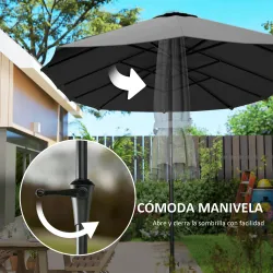 Sombrilla Doble 4x2,2 m Sombrilla Terraza Exterior con Manivela Manual Impermeable y Protección UV30+ Gris Oscuro - Ogal.Es