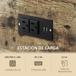 Mesa Auxiliar con Cajón y 2 Estantes con 2 Enchufes y 2 Puertos USB de Estilo Industrial 60x30x66,5 cm Marrón Rú... - Ogal.Es