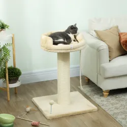Árbol Rascador para Gatos Pequeños con Plataforma Cuerda Bola con muelle y Poste de Sisal 55x55x83 cm Beige - Ogal.Es