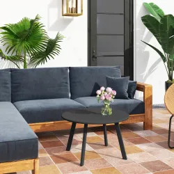 Mesa de Centro Redonda de Metal con Patas Antideslizantes y Borde Seguro para Patio Balcón Salón Ø70x42 cm Gris - Ogal.Es