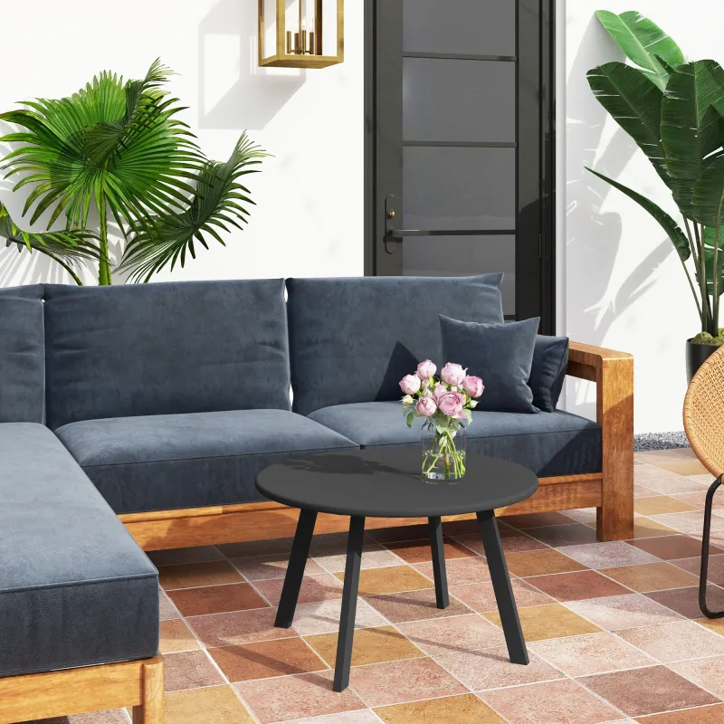 Mesa de Centro Redonda de Metal con Patas Antideslizantes y Borde Seguro para Patio Balcón Salón Ø70x42 cm Gris - Ogal.Es