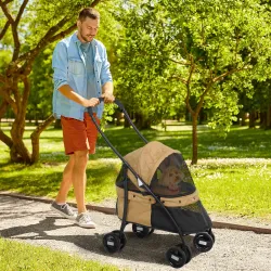 Cochecito para Perros Pequeños Plegable con Ventanas de Malla Cojín Lavable Correas de Seguridad y Marco de Acer... - Ogal.Es