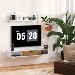 Conjunto Mueble TV y Estante de Pared con Armario y Compartimentos Abiertos Organización de Espacio y Montaje en... - Ogal.Es