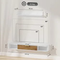 Conjunto Mueble TV y Estante de Pared con Armario y Compartimentos Abiertos Organización de Espacio y Montaje en... - Ogal.Es