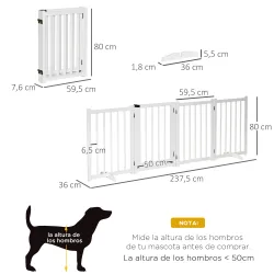 Barrera de Seguridad para Perros Plegable con Puerta y Cierre de Seguridad para Pasillos y Puertas 237,5x36x80 c... - Ogal.Es