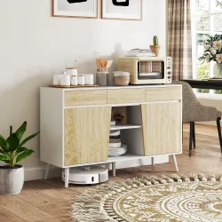 Aparador Moderno con Cajones Estantes Abiertos y Almacenaje Ajustable Para Sala o Comedor 120x39x77 cm Blanco y ... - Ogal.Es