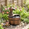 Fuente de Jardín de Madera en Cascada con Bomba Eléctrica y Salida de Agua Ajustable 27x27x37 cm Natural - Ogal.Es