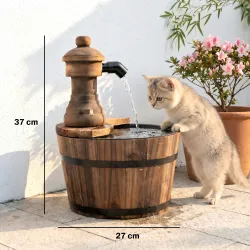 Fuente de Jardín de Madera en Cascada con Bomba Eléctrica y Salida de Agua Ajustable 27x27x37 cm Natural - Ogal.Es