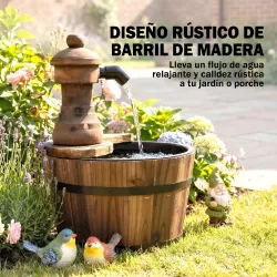 Fuente de Jardín de Madera en Cascada con Bomba Eléctrica y Salida de Agua Ajustable 27x27x37 cm Natural - Ogal.Es