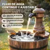 Fuente de Jardín de Madera en Cascada con Bomba Eléctrica y Salida de Agua Ajustable 27x27x37 cm Natural - Ogal.Es