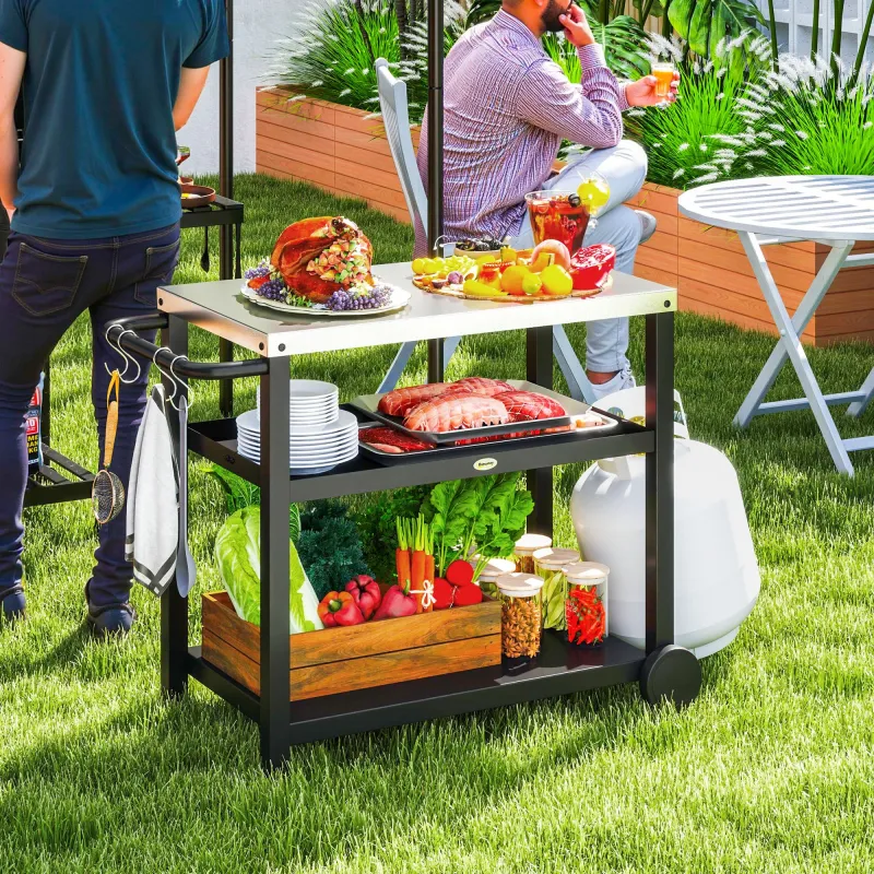 Carrito de Parrilla para Jardín o Terraza Carro de Servicio con Encimera Estantes y Ruedas para BBQ 102x50x81 cm... - Ogal.Es