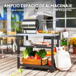 Carrito de Parrilla para Jardín o Terraza Carro de Servicio con Encimera Estantes y Ruedas para BBQ 102x50x81 cm... - Ogal.Es