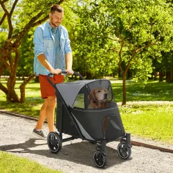 Cochecito Plegable para Perros Carrito de Mascotas con Ventanas de Malla Correas de Seguridad 112x67x100 cm Gris... - Ogal.Es
