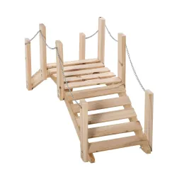 Puente de Jardín de Madera con Pasamanos Puente Decorativo para Estanque Carga 5 kg 100x32x48 cm Natural - Ogal.Es