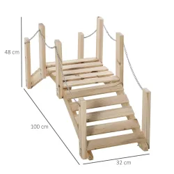 Puente de Jardín de Madera con Pasamanos Puente Decorativo para Estanque Carga 5 kg 100x32x48 cm Natural - Ogal.Es