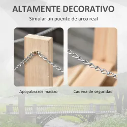 Puente de Jardín de Madera con Pasamanos Puente Decorativo para Estanque Carga 5 kg 100x32x48 cm Natural - Ogal.Es